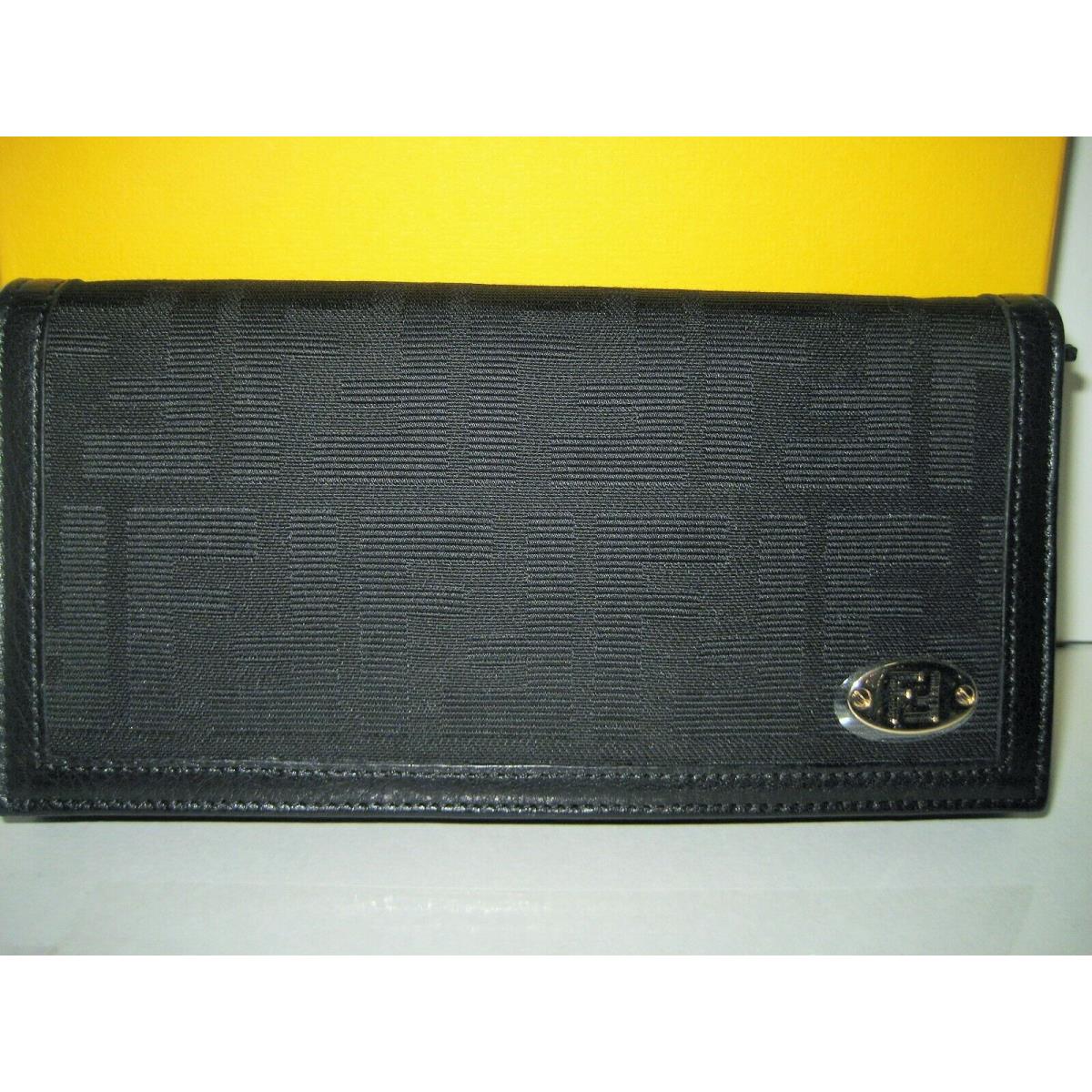 Fendi Black FF Logo Leather Continental Credit Card Case Coins Purse Wallet