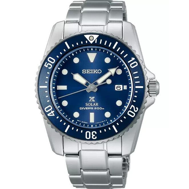 Seiko Solar Blue Men`s Watch - SNE585 Sunray 200 M Prospex - Dial: Blue, Band: Silver, Bezel: Blue