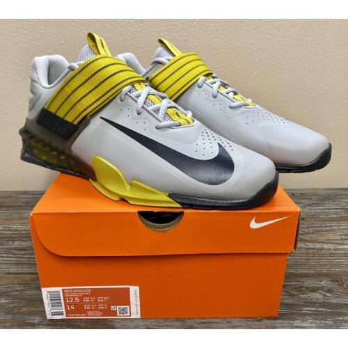 Nike Savaleos Grey Yellow Weightlifting Crossfit Shoes CV5708-007 Size 12.5