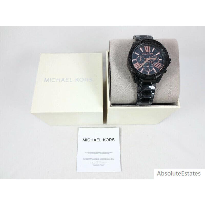 Michael Kors Wren Black Chronograph Crystal Watch Unisex MK6708 + Box