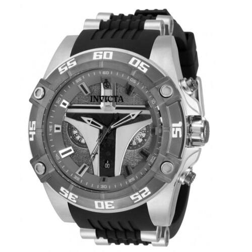 Invicta Star Wars Mandalorian Men`s 52mm Limited Edition Chronograph Watch 34990 - Face: Blue, Dial: Black, Band: Black