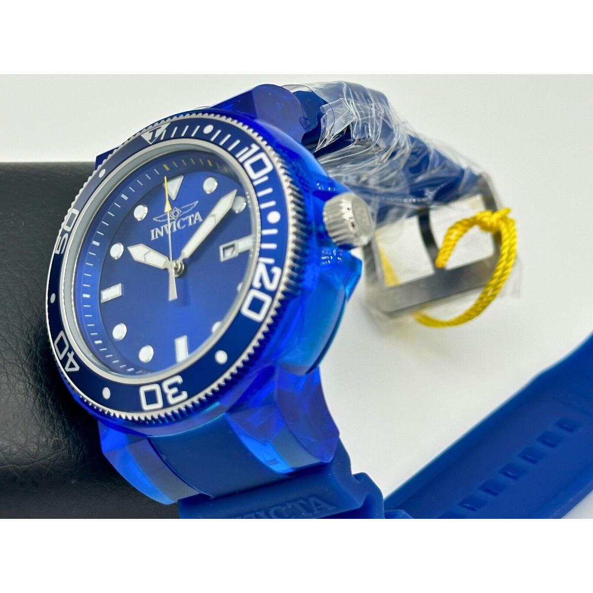 Invicta Pro Diver 51mm Anatomic Blue Dial Blue Strap Transparent Watch - Dial: Blue, Band: Blue, Bezel: Blue