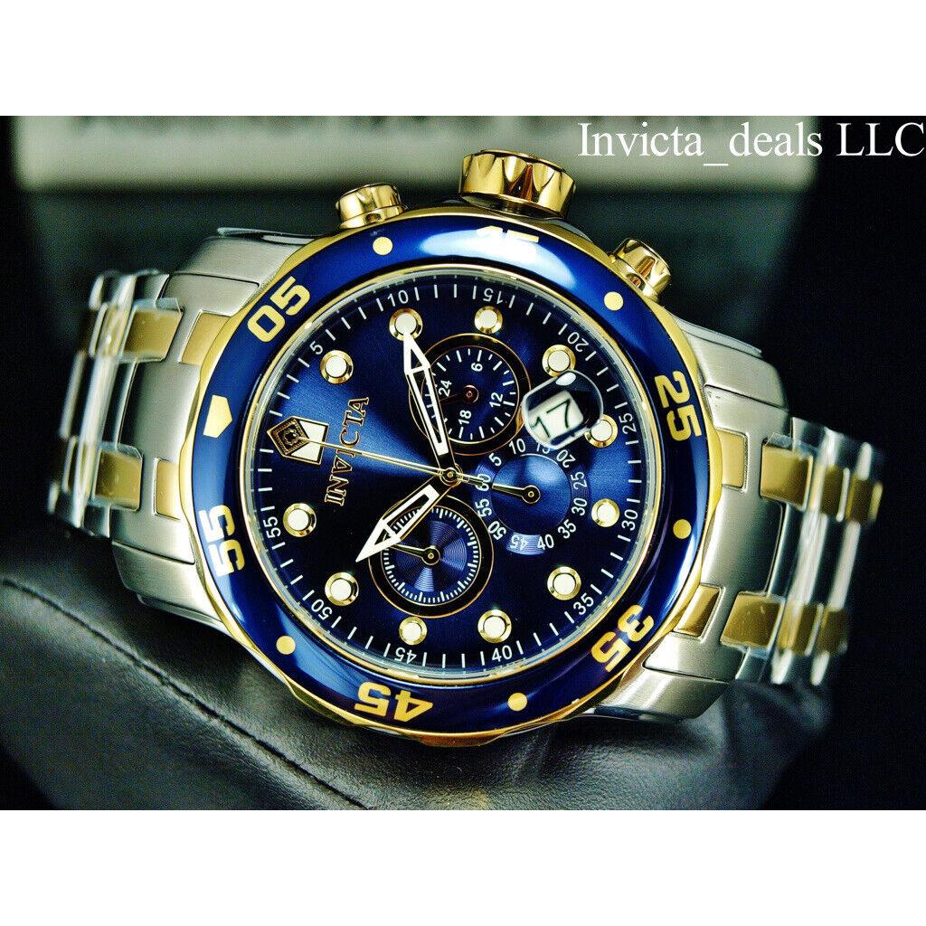 Invicta Men`s 48mm Pro Diver Scuba Chronograph Blue Dial Gold Two Tone SS Watch