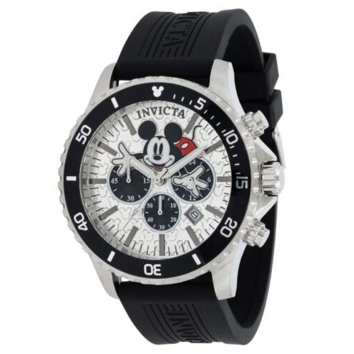 Invicta Disney Men`s 48mm Mickey Mouse Limited Edition Silver Chrono Watch 39174 - Black Dial, Black Band, Black Bezel