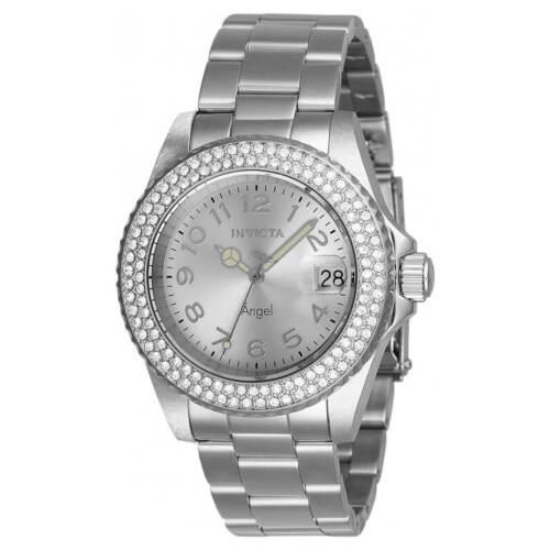 Invicta Women`s Watch Angel Crystal Bezel Silver Tone Dial Bracelet 28672 - Silver Dial, Silver Band