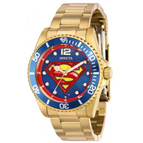 Invicta DC Comics Superman Women`s 38mm Gold Mop Limited Edition Watch 36977 - Blue Dial, Gold Band, Blue Bezel