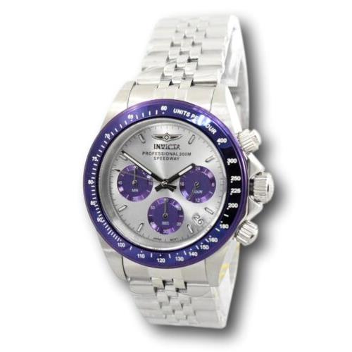 Invicta Speedway Men`s 40mm Purple and Silver Chronograph Watch 36735 - Purple Dial, Silver Band, Purple Bezel