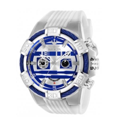 Invicta Star Wars R2D2 Limited Edition Men`s 52mm Chronograph Watch 26269 - Blue Dial, White Band, Blue Bezel