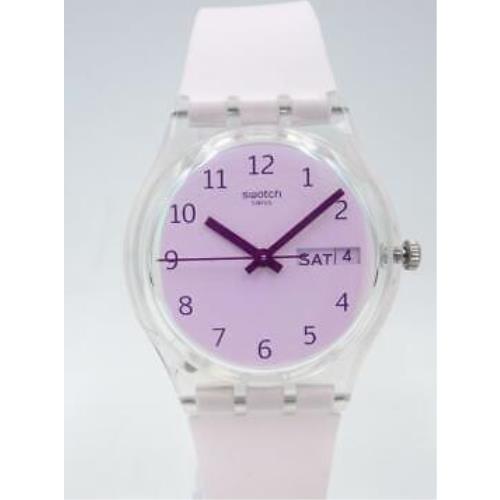 Swatch watch Originals - White with pink solar spectrum glass Dial, white/ pale pink Band, Clear Bezel 0