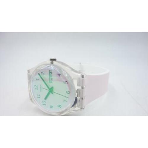 Swatch watch Originals - White with pink solar spectrum glass Dial, white/ pale pink Band, Clear Bezel 2