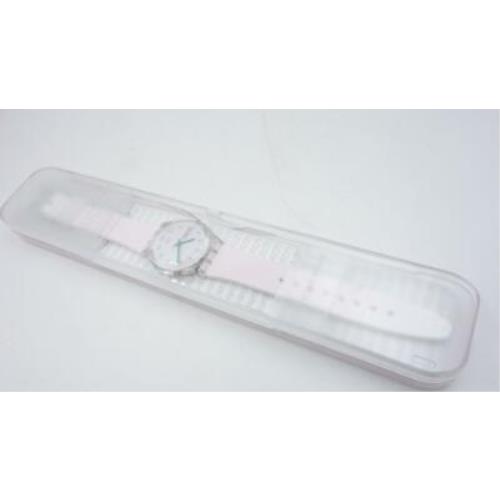 Swatch watch Originals - White with pink solar spectrum glass Dial, white/ pale pink Band, Clear Bezel 5