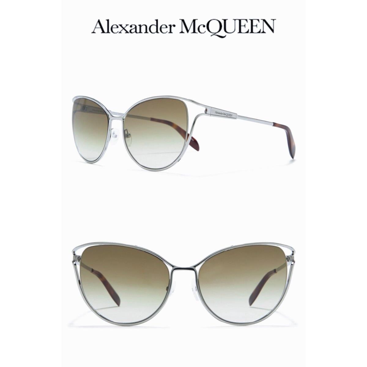 Alexander Mcqueen Edge AM0194S 003 Silver Graduate Green Cat Eye SUNGLASSES.58mm