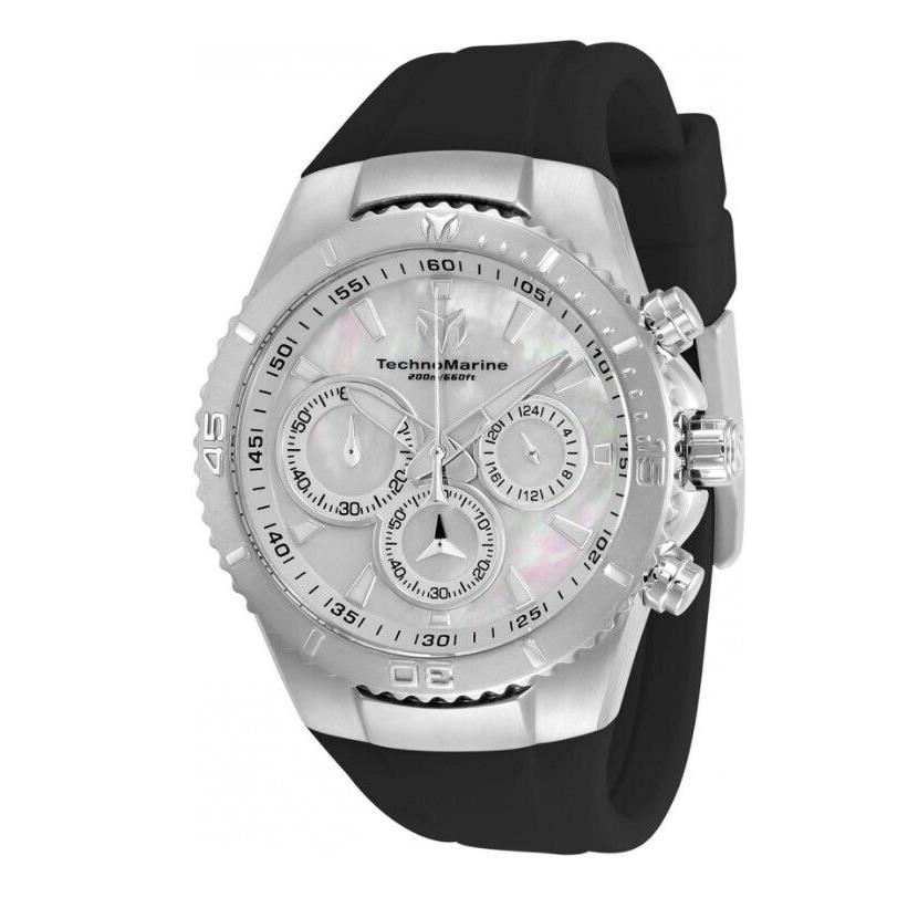 Technomarine Sea Manta Women`s 40mm Mother of Pearl Chronograph Watch TM-220070 - Dial: Multicolor, White, Band: Black, Bezel: Silver