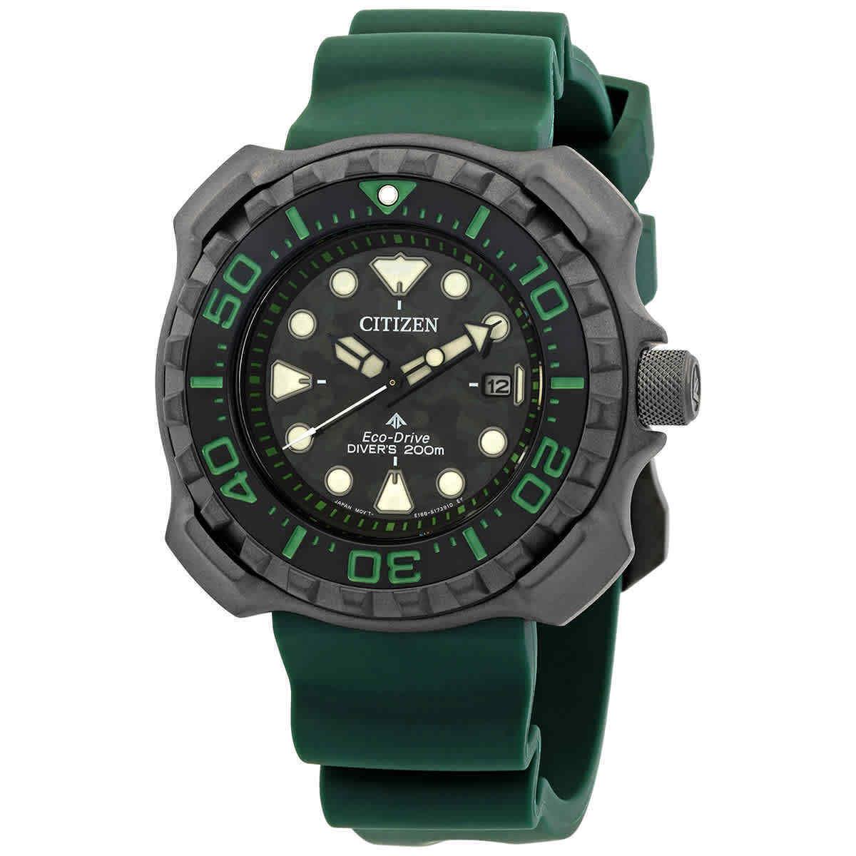 Citizen Eco-drive Promaster Diver Green Dial Super Titanium Men`s Watch - Dial: Green, Band: Green, Bezel: Gray