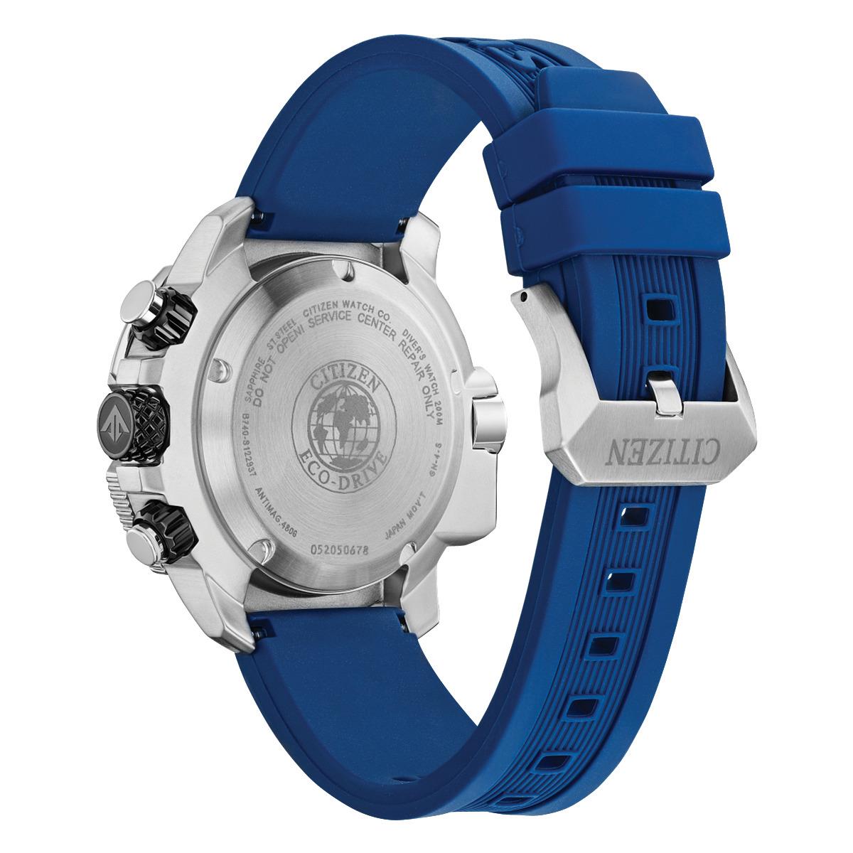 Citizen Eco-drive Men`s Promaster Aqualand Blue Rubber Strap Watch BJ2169-88E - Dial: Black, Band: Blue, Bezel: Blue