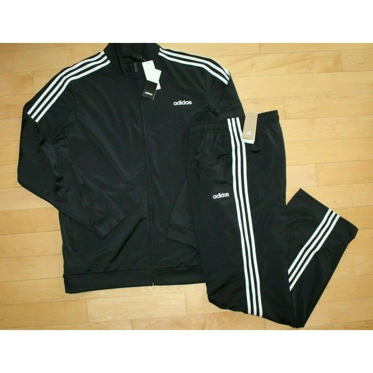 Adidas Big Tall Mens Logo Zip Up Track Jacket Pant Sweatsuit Black White