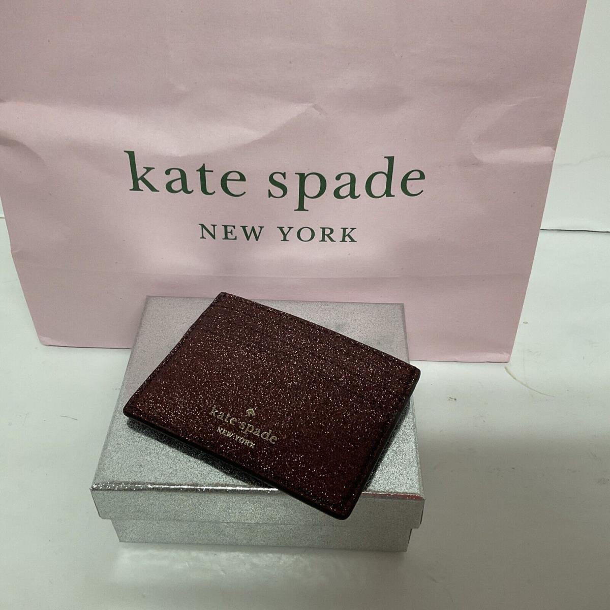 Kate Spade Shimmy Glitter Small Slim Card Holder Deep Nova Boxed New