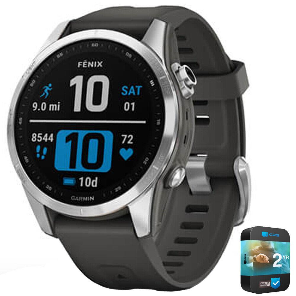 Garmin Fenix 7S Smartwatch Silver with Graphite Band + 2 Year Extended Warranty - Black