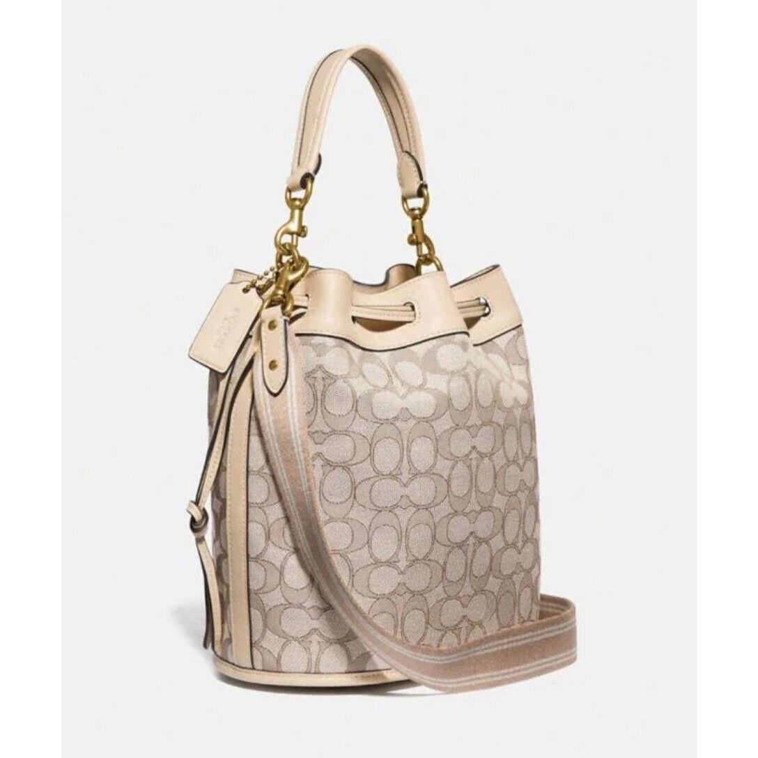 Coach Field Bucket Signature Jacquard Leather Ivory C3853