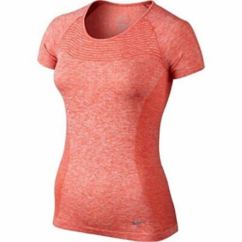 Nike Women`s Dri-fit Short-sleeve Running Top Orange Sz S L 718569-696