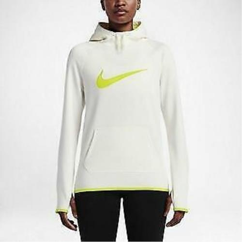 Nike Women`s Therma Dri-fit Pullover Hoodie White/volt Sz XS 803443-151