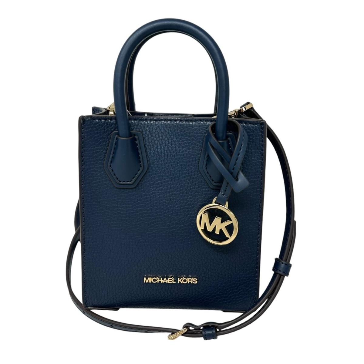 Michael Kors Mercer XS Shopper Leather Crossbody Bag Navy/Gold Tone