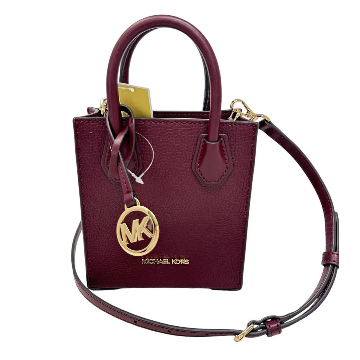 Michael Kors Mercer XS Shopper Leather Crossbody Bag Oxblood/Gold Tone