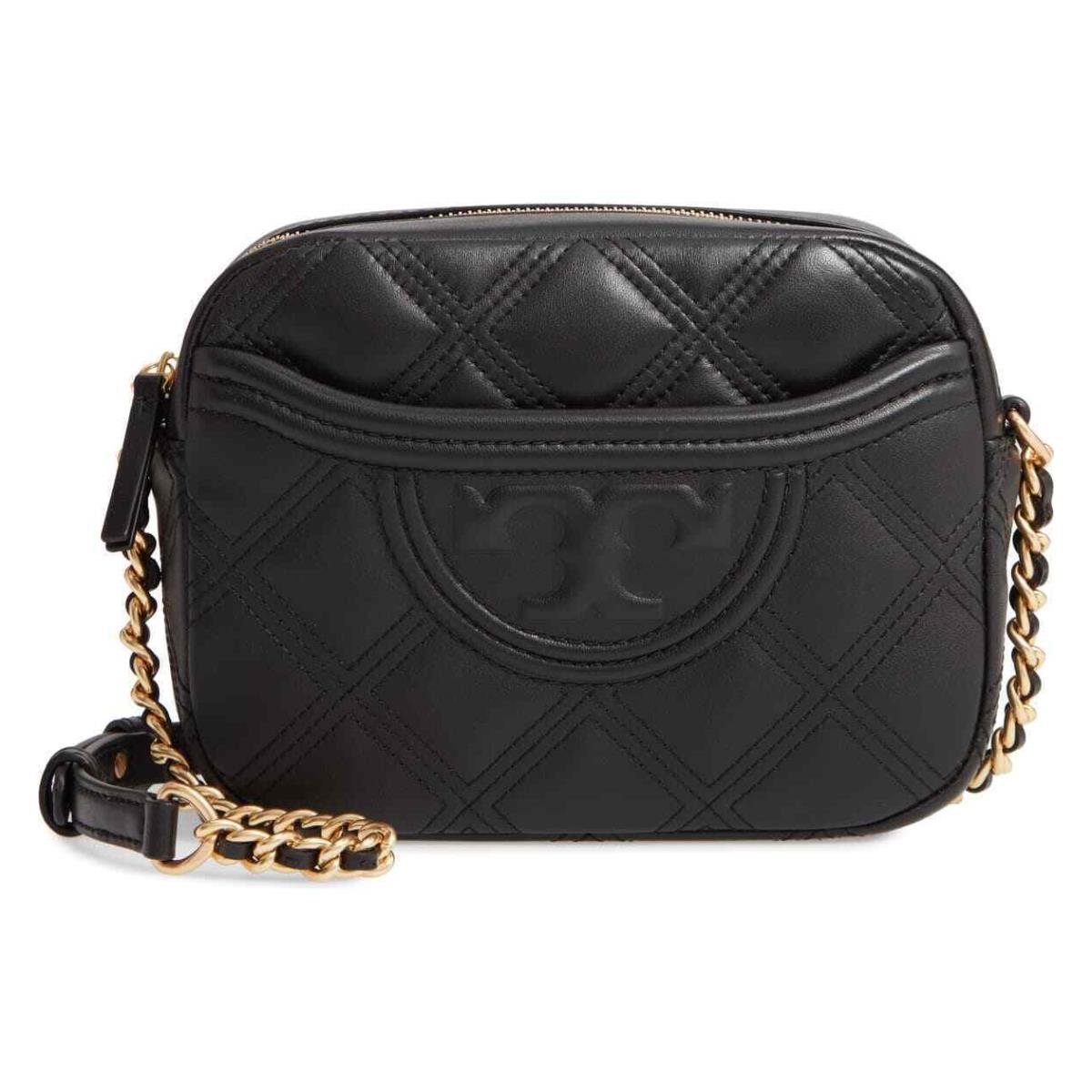 Tory Burch Fleming Quilted Leather Camera Bag Crossbody Black