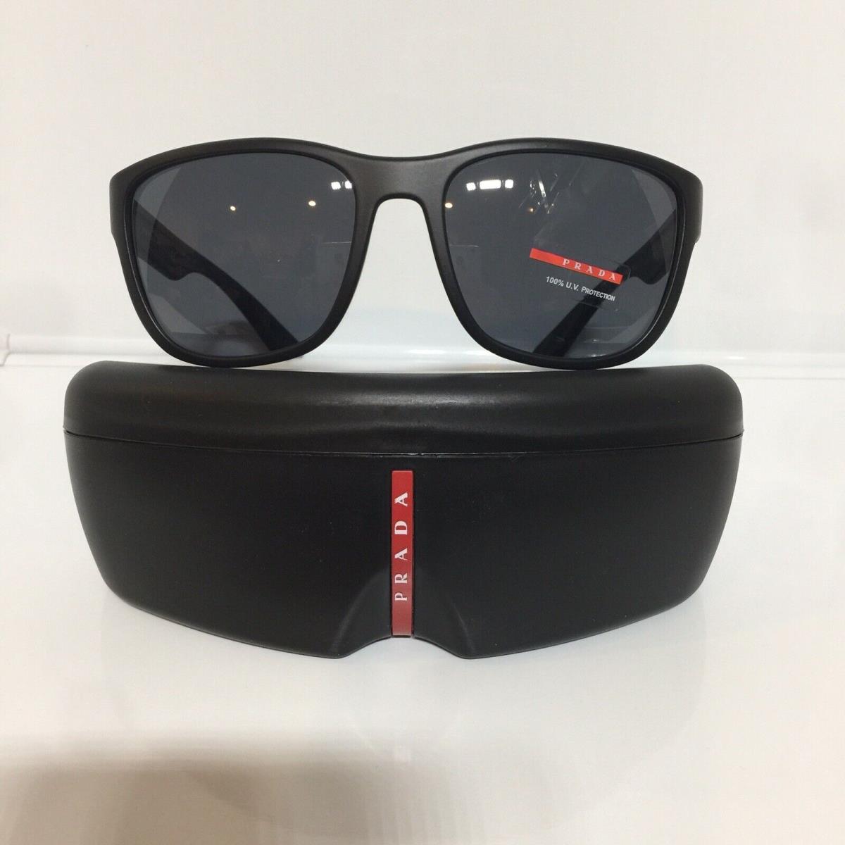 Prada Sport SP01U DG0-5S0 Black Rubber Dark Gray Sunglasses 59mm From Italy