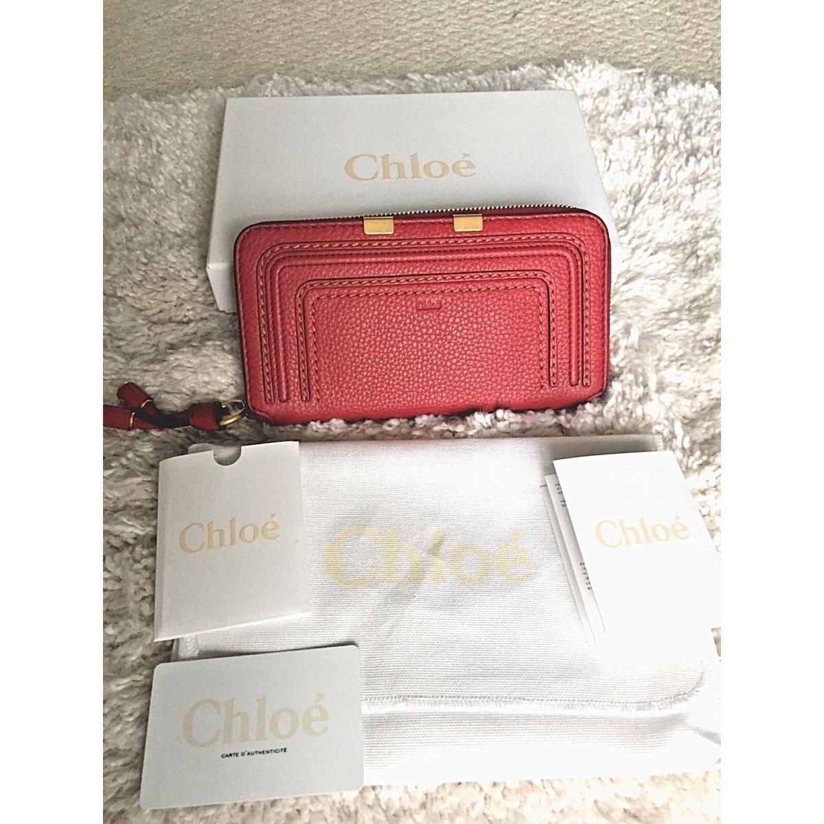 Chloe Marcie Red Long Zip Around Calfskin Leather Wallet