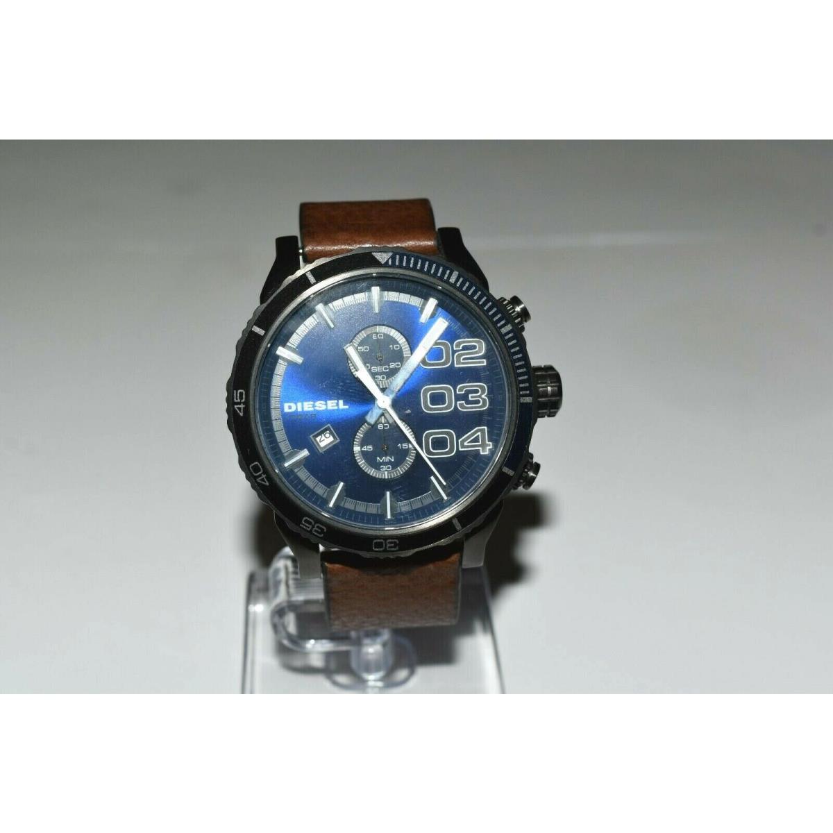 Diesel Chronograph Brown Leather Blue Dial Oversized DZ4312 Watch