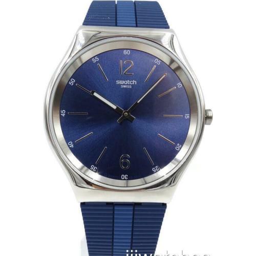 Swatch Bienne BY Day Blue Silicone Men Steel Slim Watch 43mm SS07S111