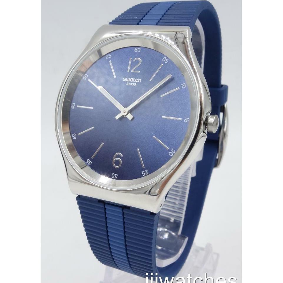 Swatch Bienne BY Day Blue Silicone Men Steel Slim Watch 43mm SS07S111