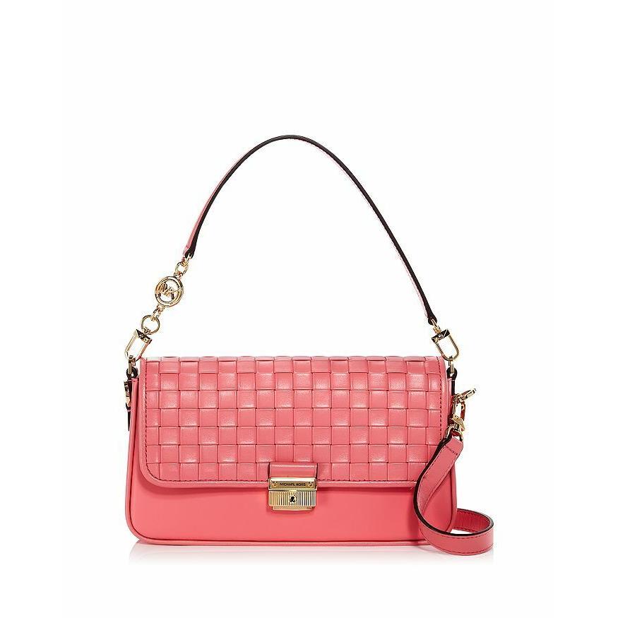 Kors Small Bradshaw Woven Leather Shoulder Bag Tea Rose/gold