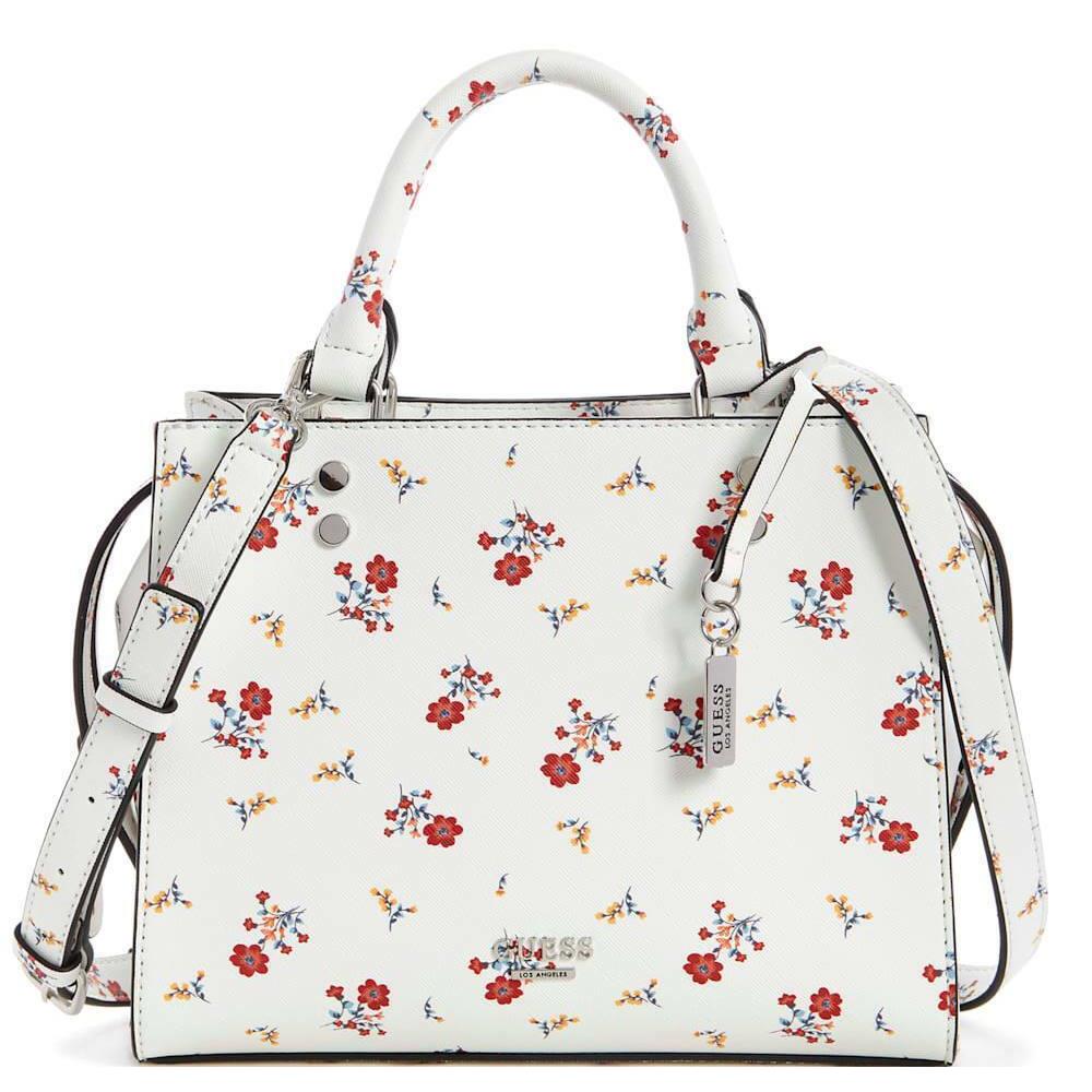 Guess Pink Floral Print Crossbody Satchel Bag Handbag Purse - White Multi