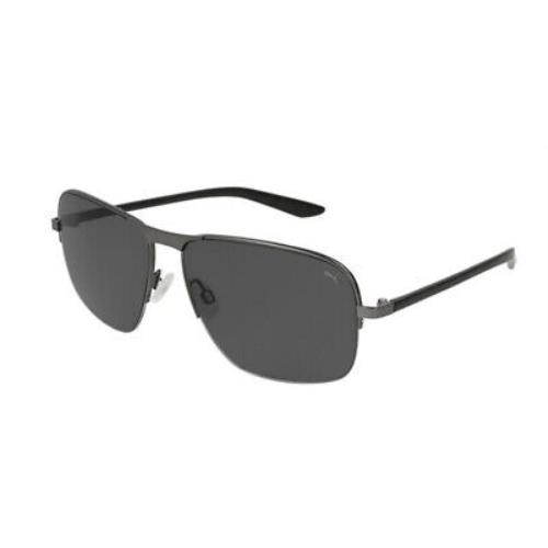 Puma Grey Square Polarized Metal 59mm Men`s Sunglasses PU0120S 001