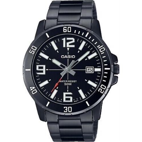 Casio MTP-VD01B-1BV Men`s Enticer Black IP Stainless Steel Black Dial Watch