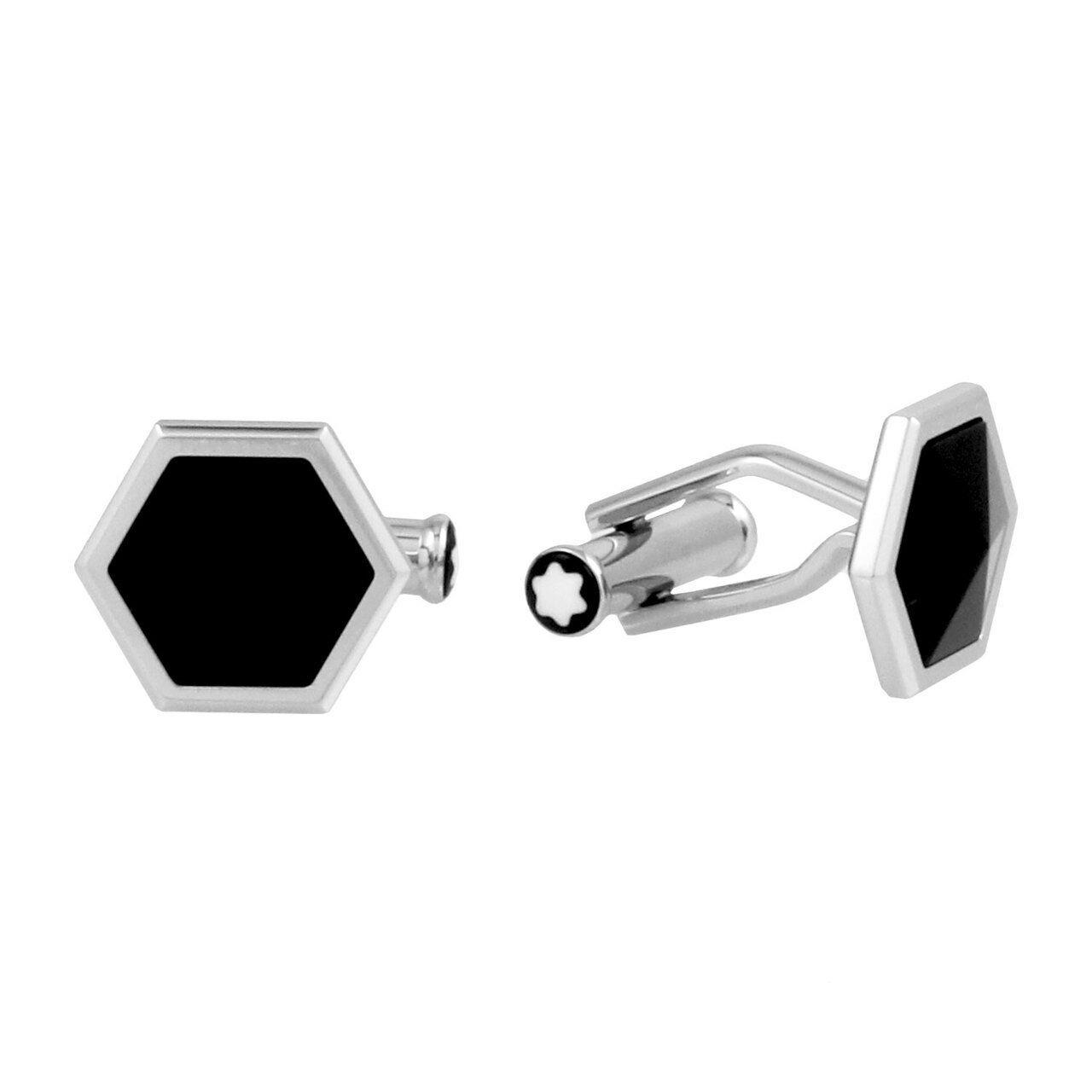Montblanc S-steel Sartorial Black Onyx Hexagonal Shape Cuff Links 118599