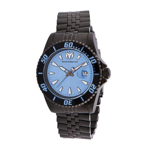 Technomarine Sea Manta Men`s 42mm Light Blue Dial 200M Quartz Watch TM-220090 - Dial: Blue, Band: Black, Gray, Gunmetal, Bezel: Black, Blue