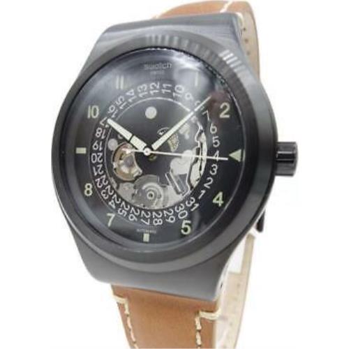 Swiss Swatch Sistem Thought Brown Leather Automatic Watch 42mm YIB402