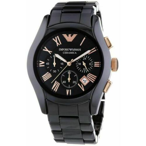 Emporio Armani Ceramica AR1410 Chronograph Date Black Dial Men`s Watch