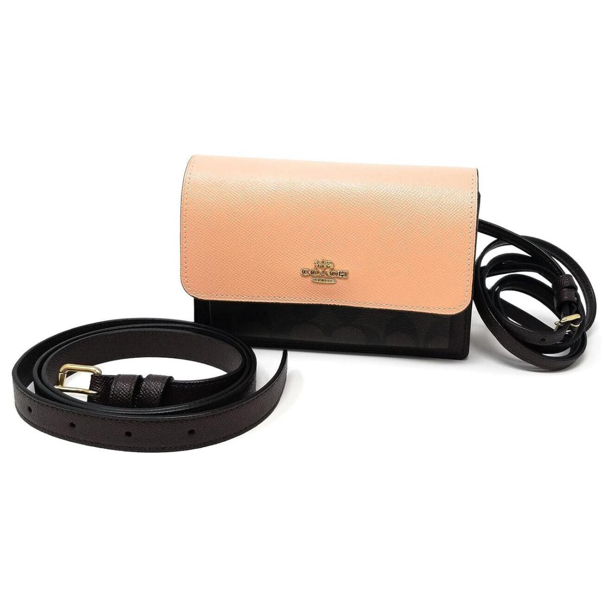 Coach Snake Embossed Leather Foldover Beltbag Crossbody Brown Shell Pink - Handle/Strap: Brown, Hardware: Gold, Lining: Pink