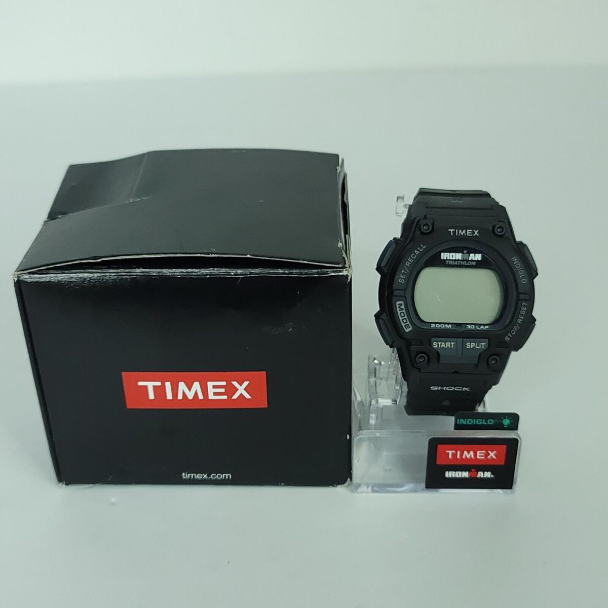 Timex Men`s T5K196 Ironman Shock 30 Black Resin Strap Digital Watch Indigo - Dial: Blue, Band: Black, Bezel: Blue