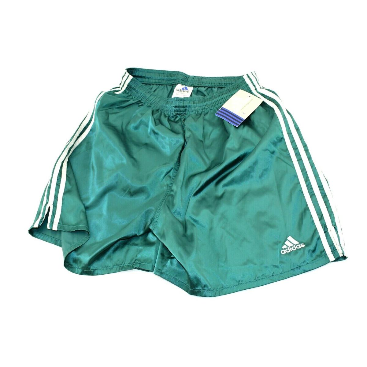 Vintage Adidas Men L Soccer Football Athletic Shorts Green 3-Stripe Satin 1998