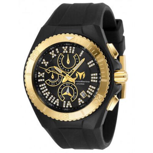 Technomarine Cruise Chronograph Quartz Black Mop Dial Men`s Watch TM-119016 - Dial: Black, Band: Black, Bezel: Gold-tone