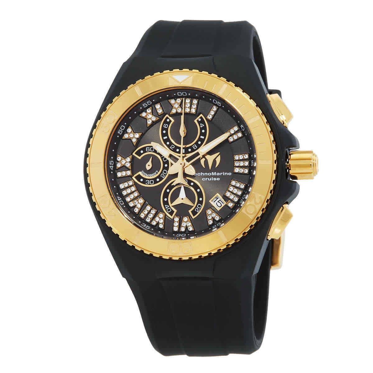 Technomarine Cruise Chronograph Quartz Black Mop Dial Men`s Watch TM-119016 - Dial: Black, Band: Black, Bezel: Gold-tone