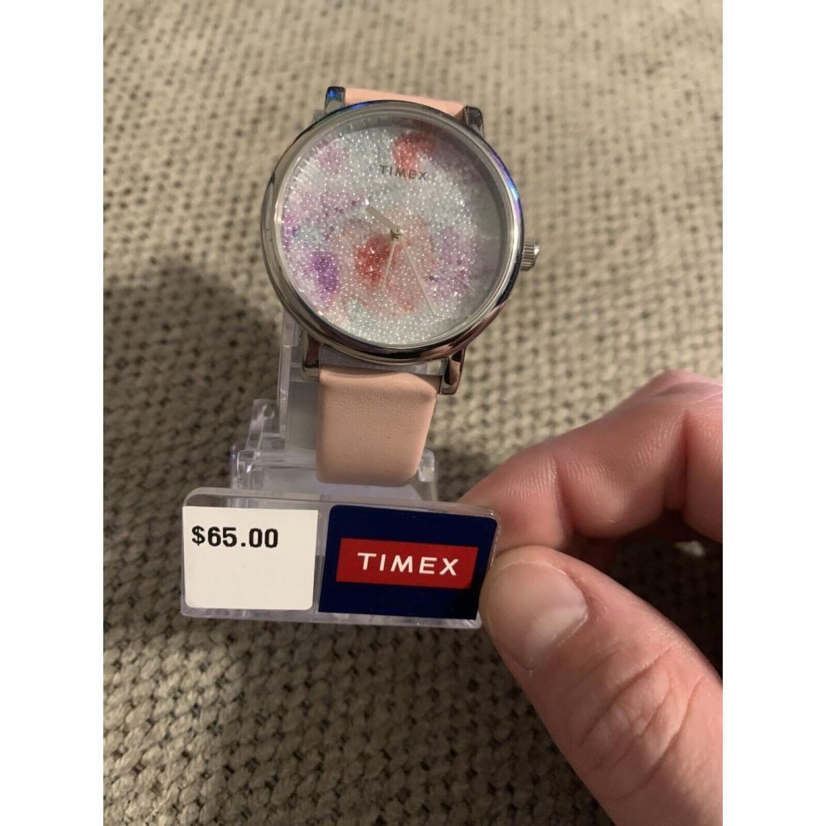 Timex Women`s TW2R84300 Crystal Bloom Pink/white Floral Leather Strap Watch