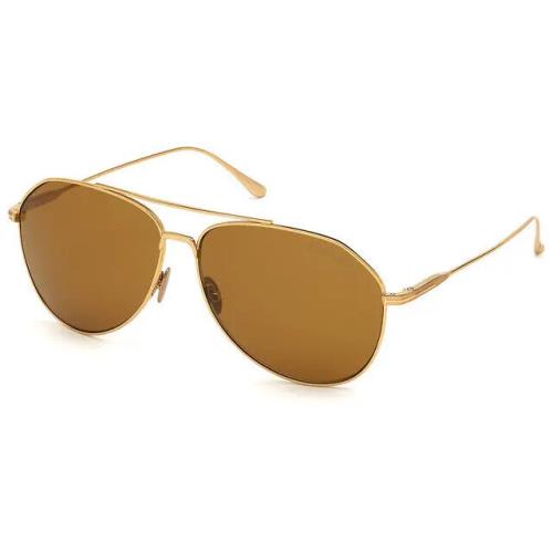 Tom Ford Cyrus FT 0747 30E Shiny Deep Gold Brown Lens 62mm Men`s Sunglasses