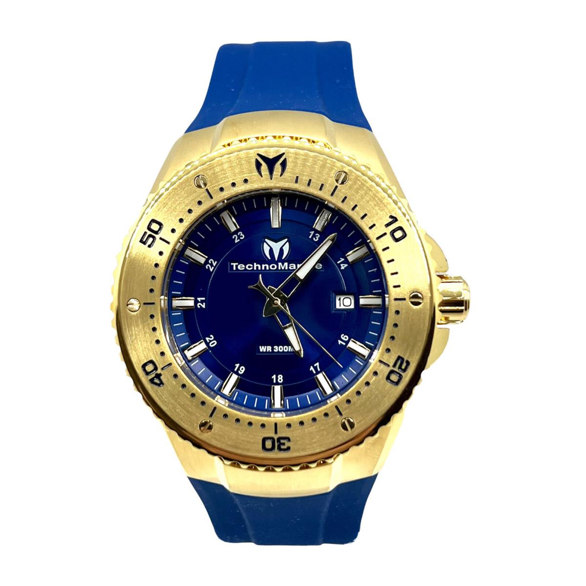 Technomarine Manta Men`s TM-220059 Gold Blue Tone 48MM Case Silicone Strap Watch - Blue Dial, Blue Band, Blue Bezel