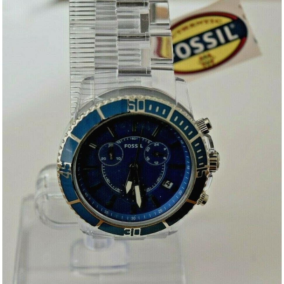 Fossil watch  - Blue Dial, Clear/Transparent Band